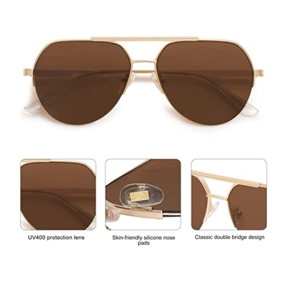 ?New Brown Classic Aviator Sunglasses for Women Men Semi-Rimless Shades main image 3